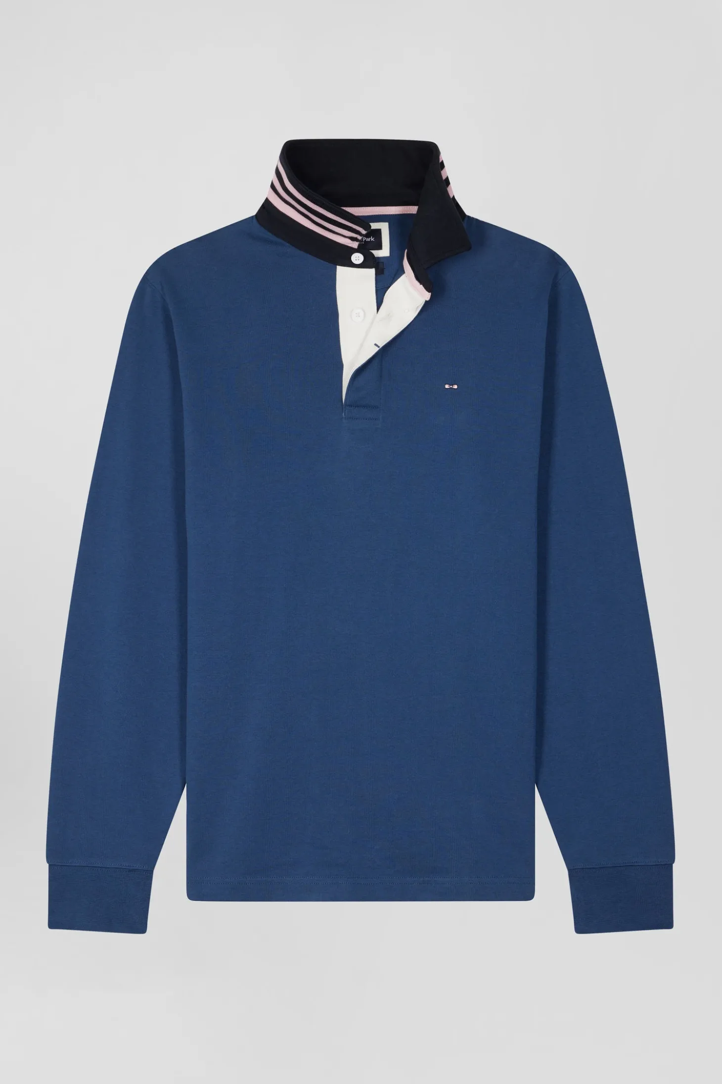 Regular dark blue long-sleeved Pima cotton rugby shirt