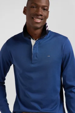 Regular dark blue long-sleeved Pima cotton rugby shirt