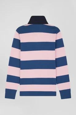 Regular dark blue long-sleeved colourblock cotton rugby shirt with back Eden Park 10 embroidery