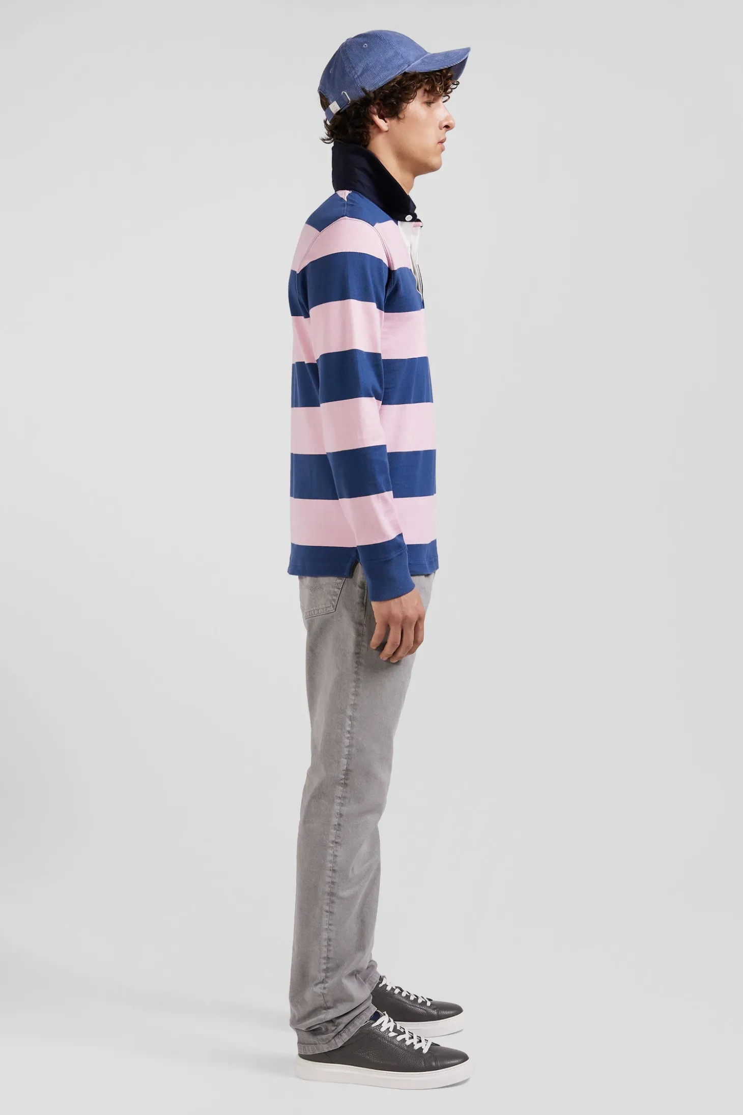 Regular dark blue long-sleeved colourblock cotton rugby shirt with back Eden Park 10 embroidery