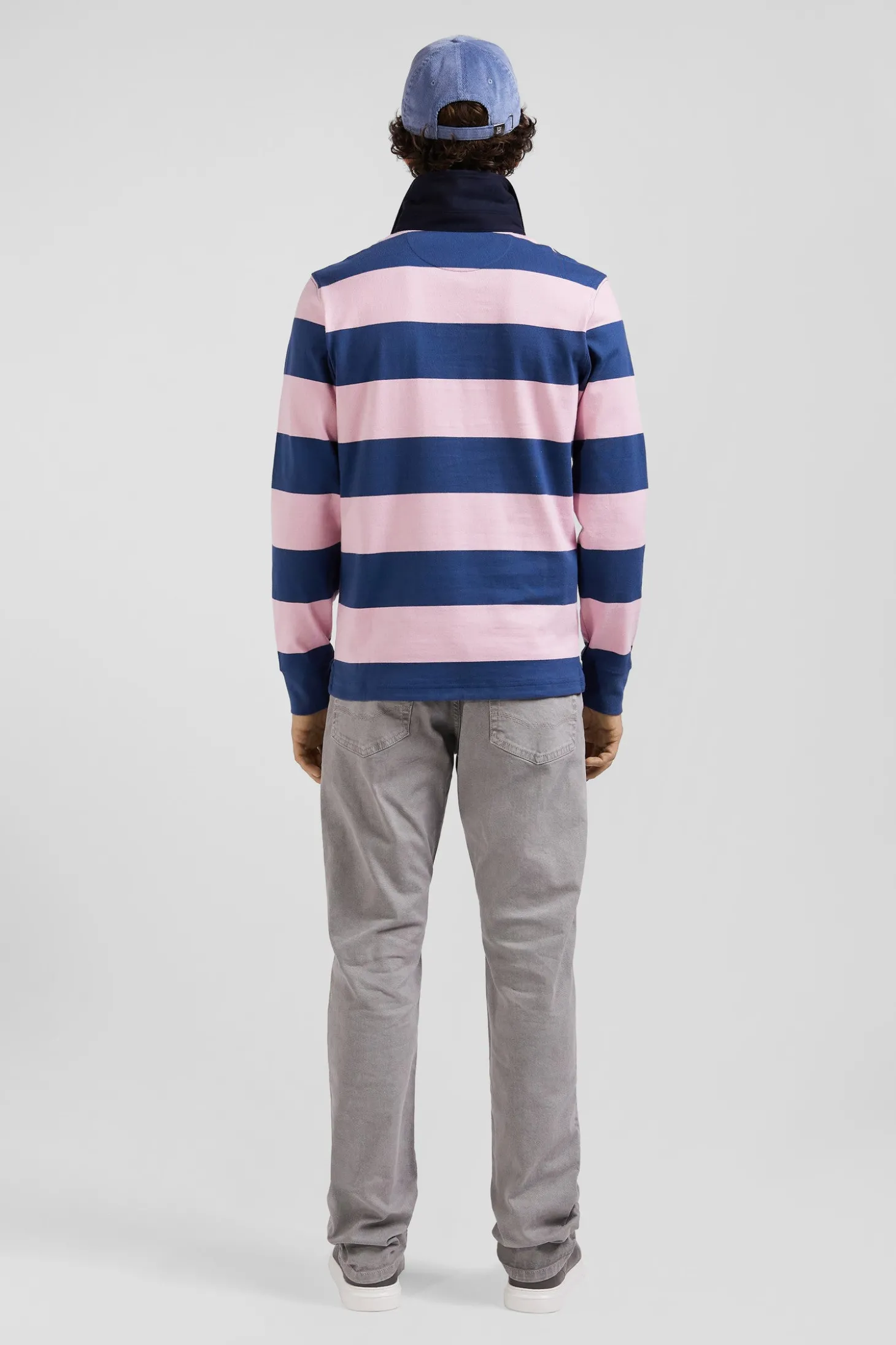 Regular dark blue long-sleeved colourblock cotton rugby shirt with back Eden Park 10 embroidery