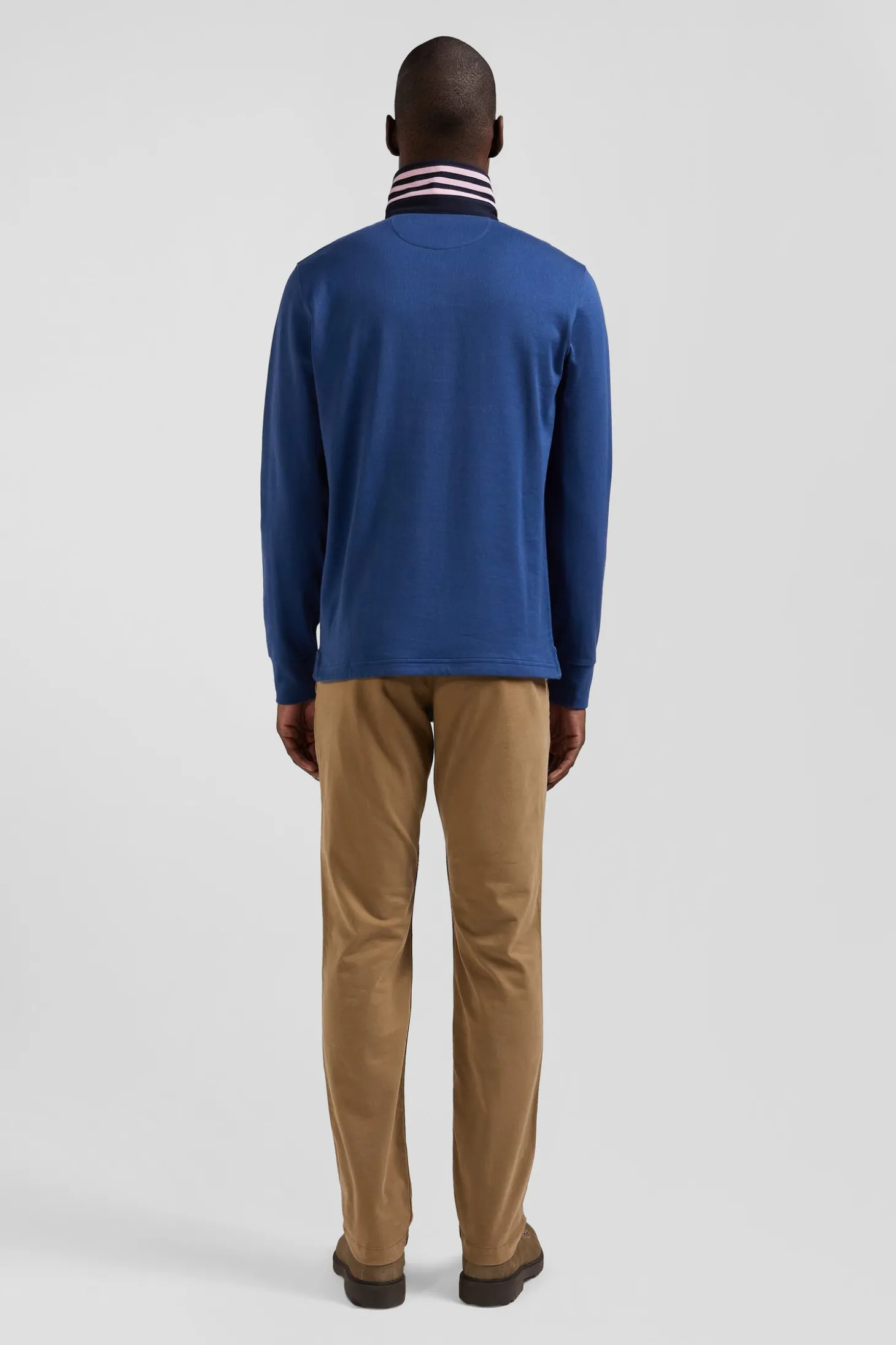 Regular dark blue long-sleeved Pima cotton rugby shirt