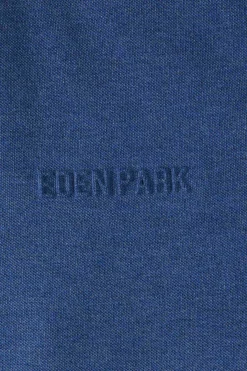 Regular dark blue long-sleeved cotton piqué polo shirt with tricolor details