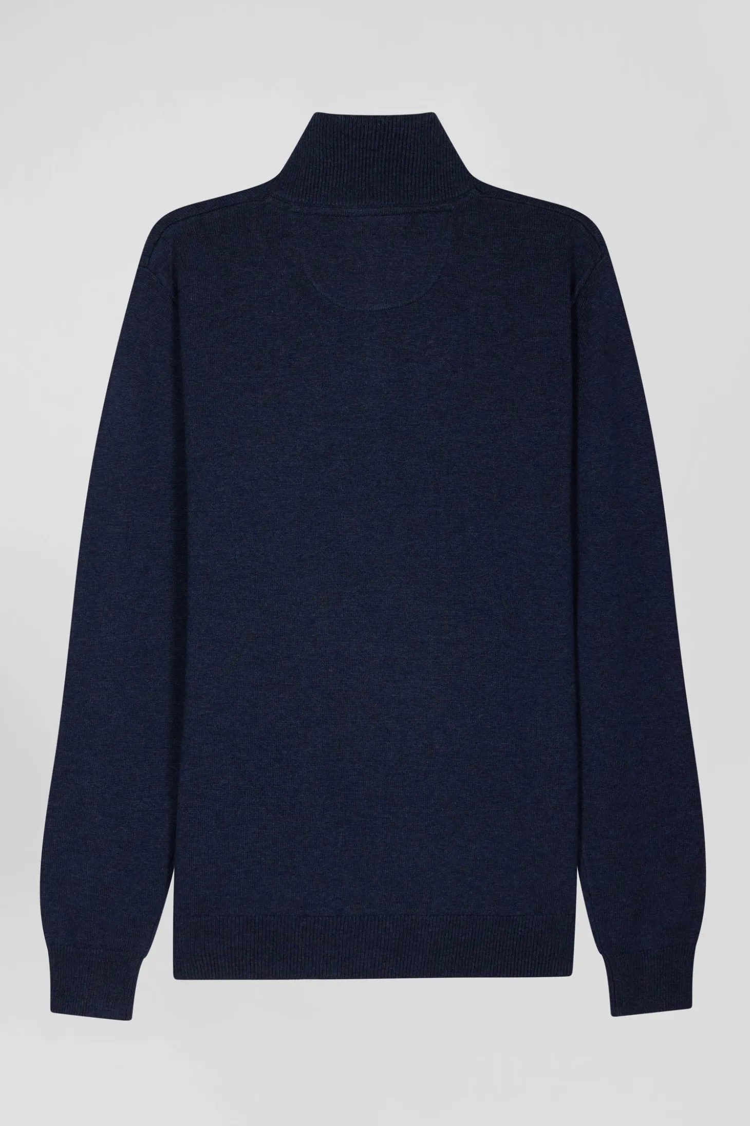 Regular dark blue semi-zipped wool and cotton jumper