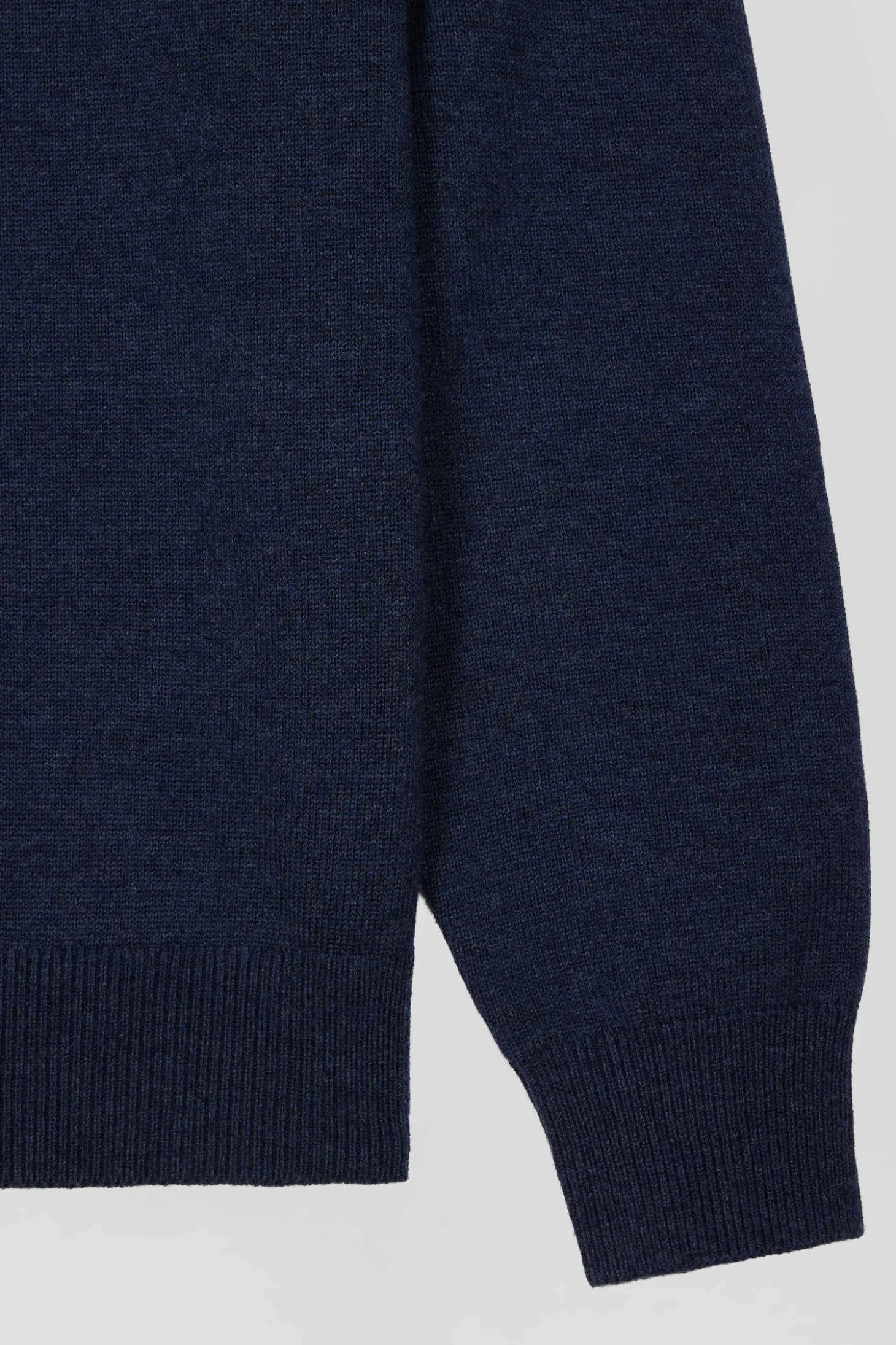Regular dark blue semi-zipped wool and cotton jumper