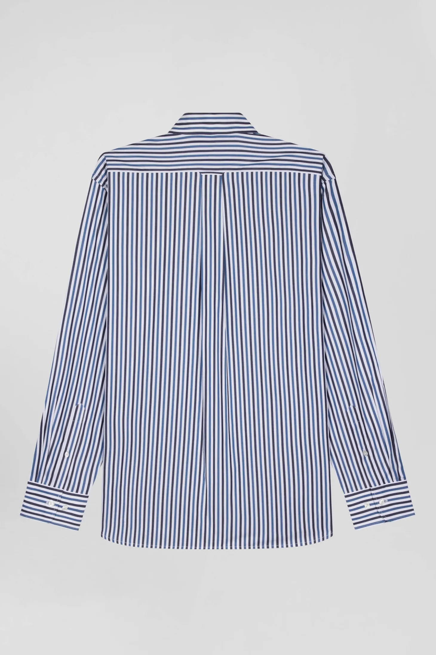 Regular dark blue striped cotton poplin shirt