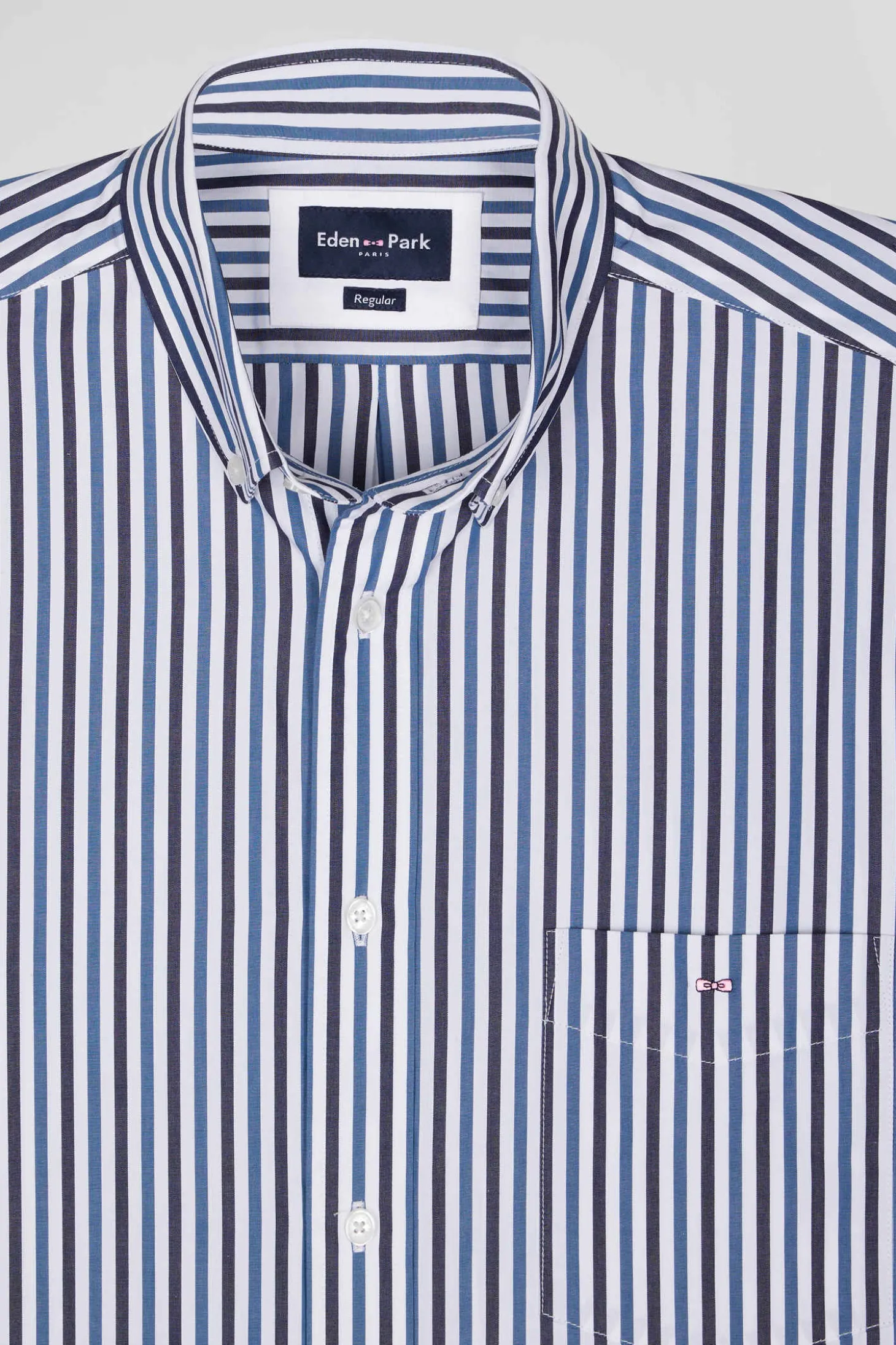 Regular dark blue striped cotton poplin shirt
