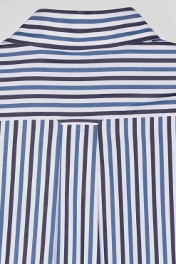 Regular dark blue striped cotton poplin shirt