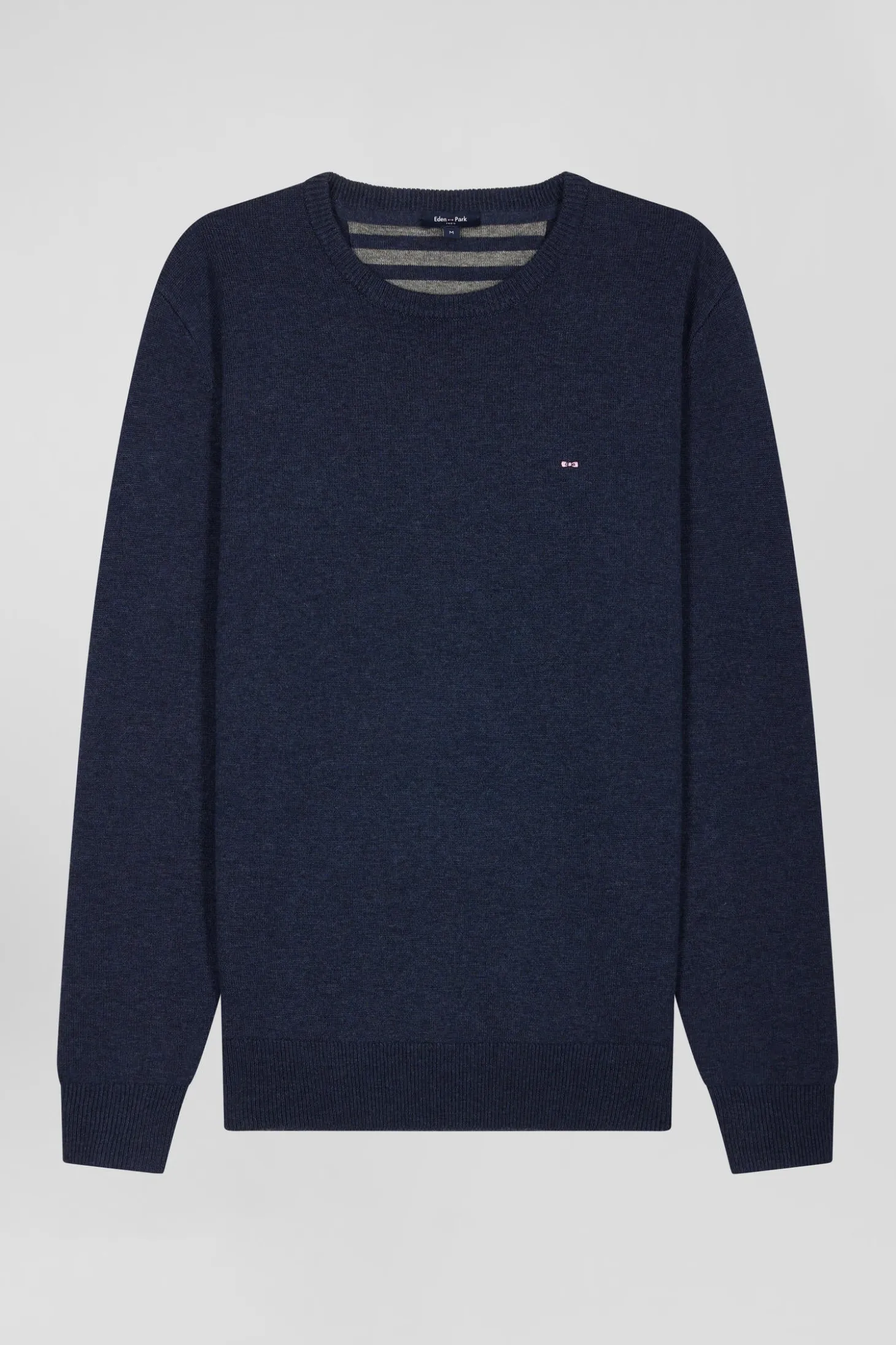 Regular dark blue wool and cotton crew neck jumper