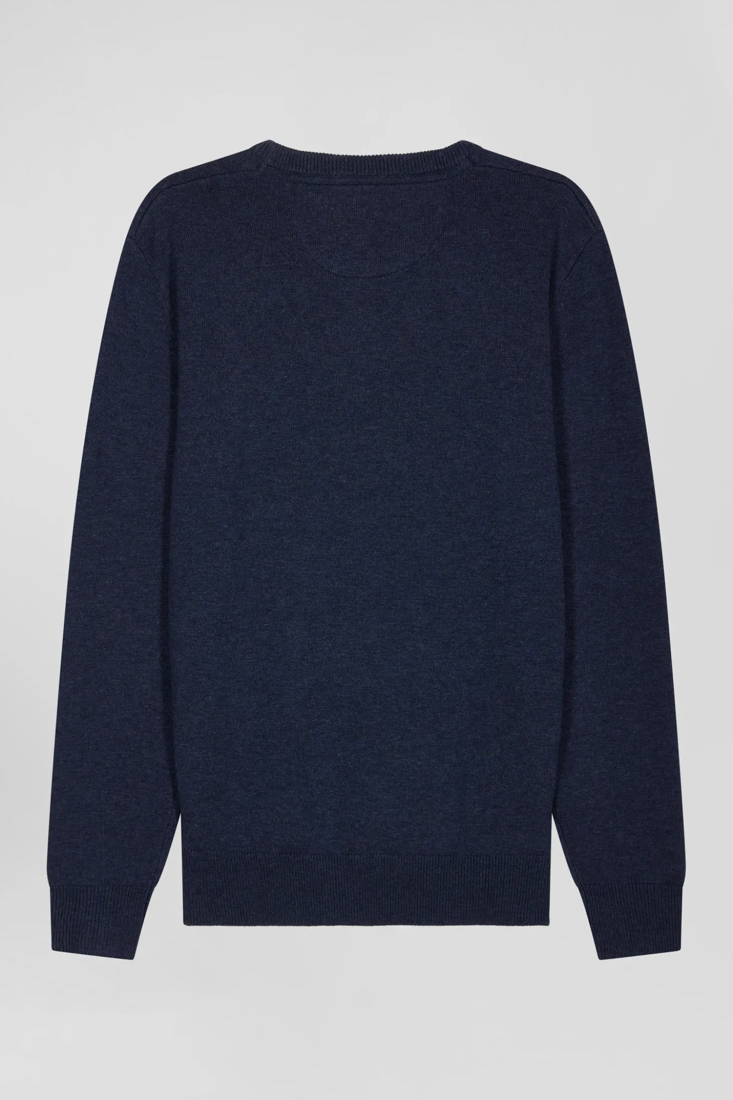Regular dark blue wool and cotton crew neck jumper
