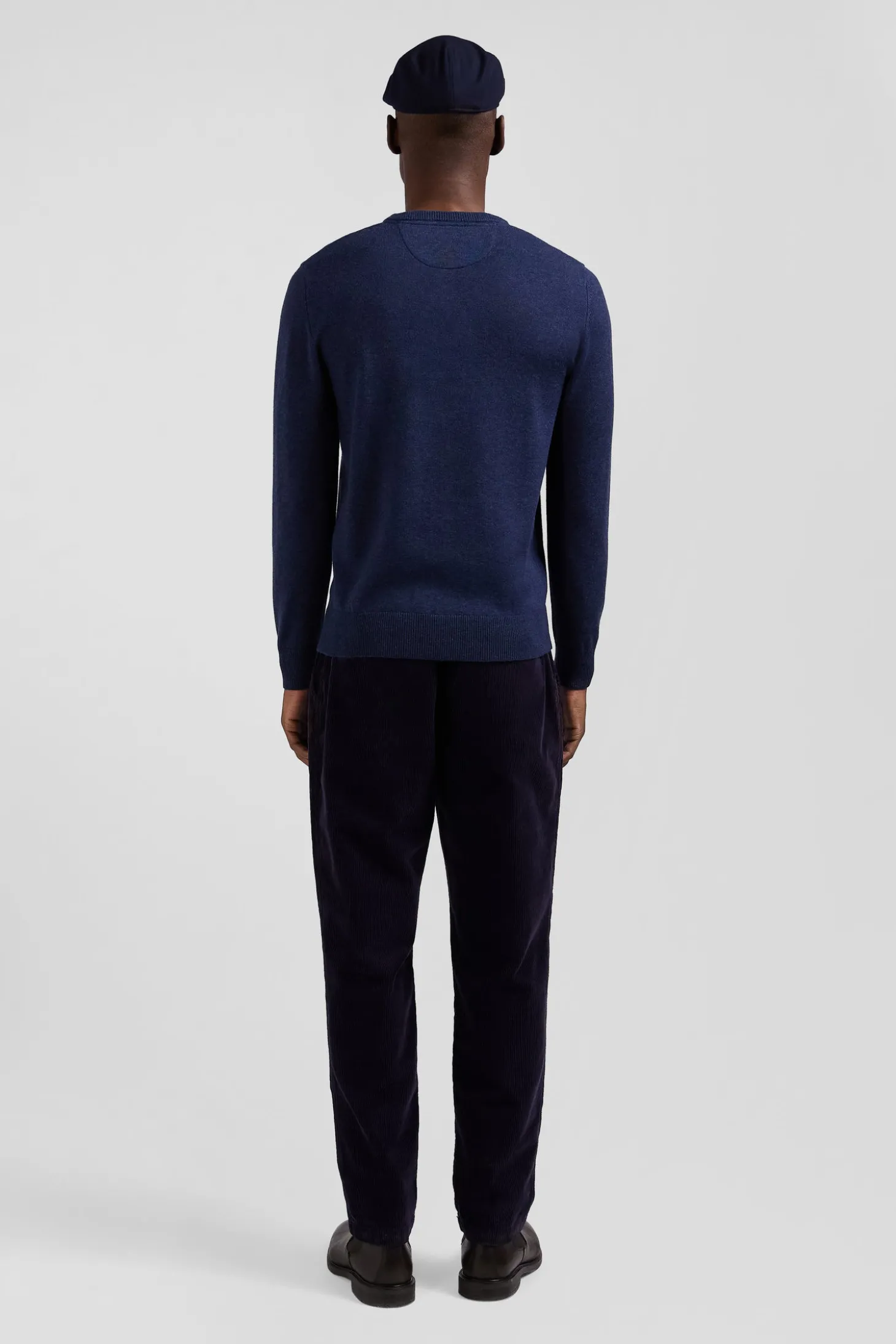 Regular dark blue wool and cotton crew neck jumper