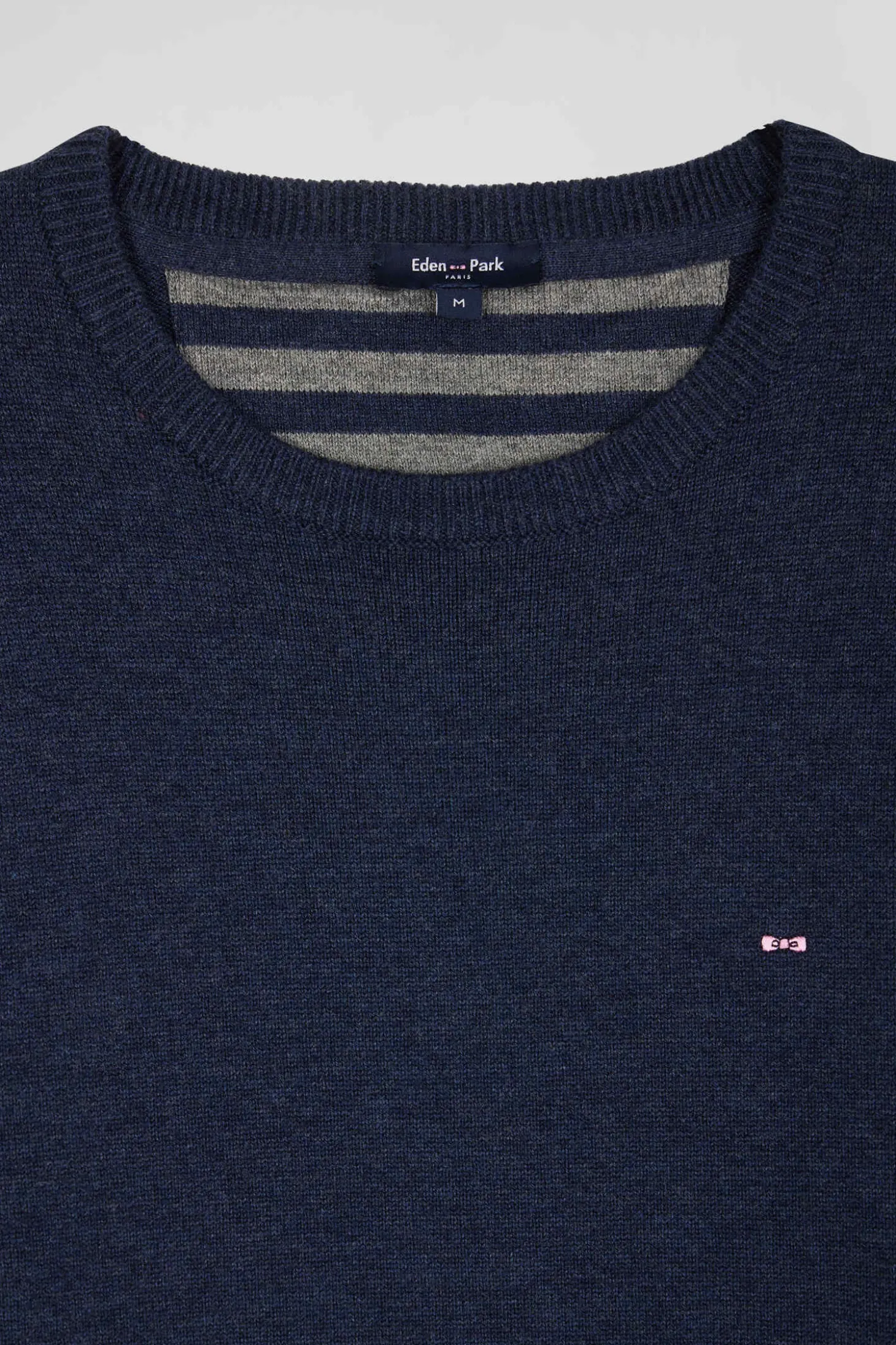 Regular dark blue wool and cotton crew neck jumper