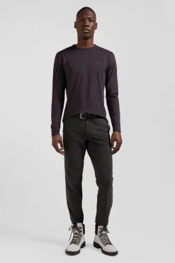 Regular dark brown long-sleeved Pima cotton T-shirt