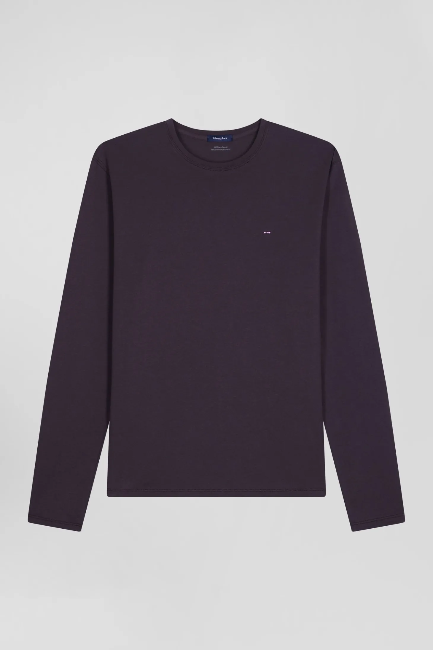 Regular dark brown long-sleeved Pima cotton T-shirt