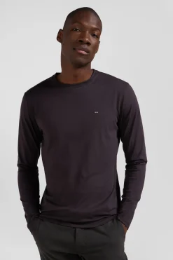 Regular dark brown long-sleeved Pima cotton T-shirt
