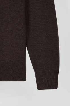 Regular dark brown wool and cotton crew neck jumper