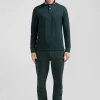 Regular dark green long-sleeved cotton piqué polo shirt