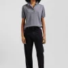 Regular dark grey short-sleeved wool polo neck jumper