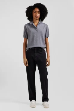 Regular dark grey short-sleeved wool polo neck jumper