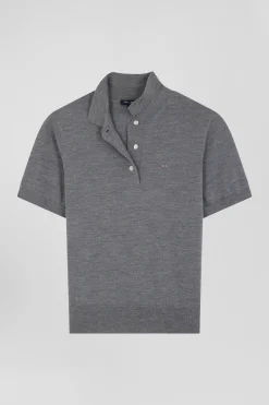 Regular dark grey short-sleeved wool polo neck jumper