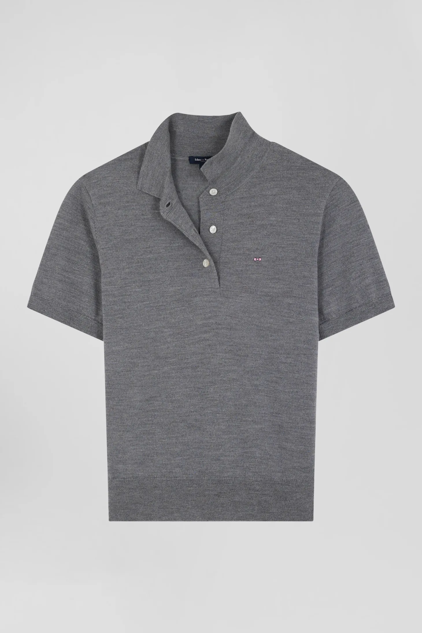 Regular dark grey short-sleeved wool polo neck jumper