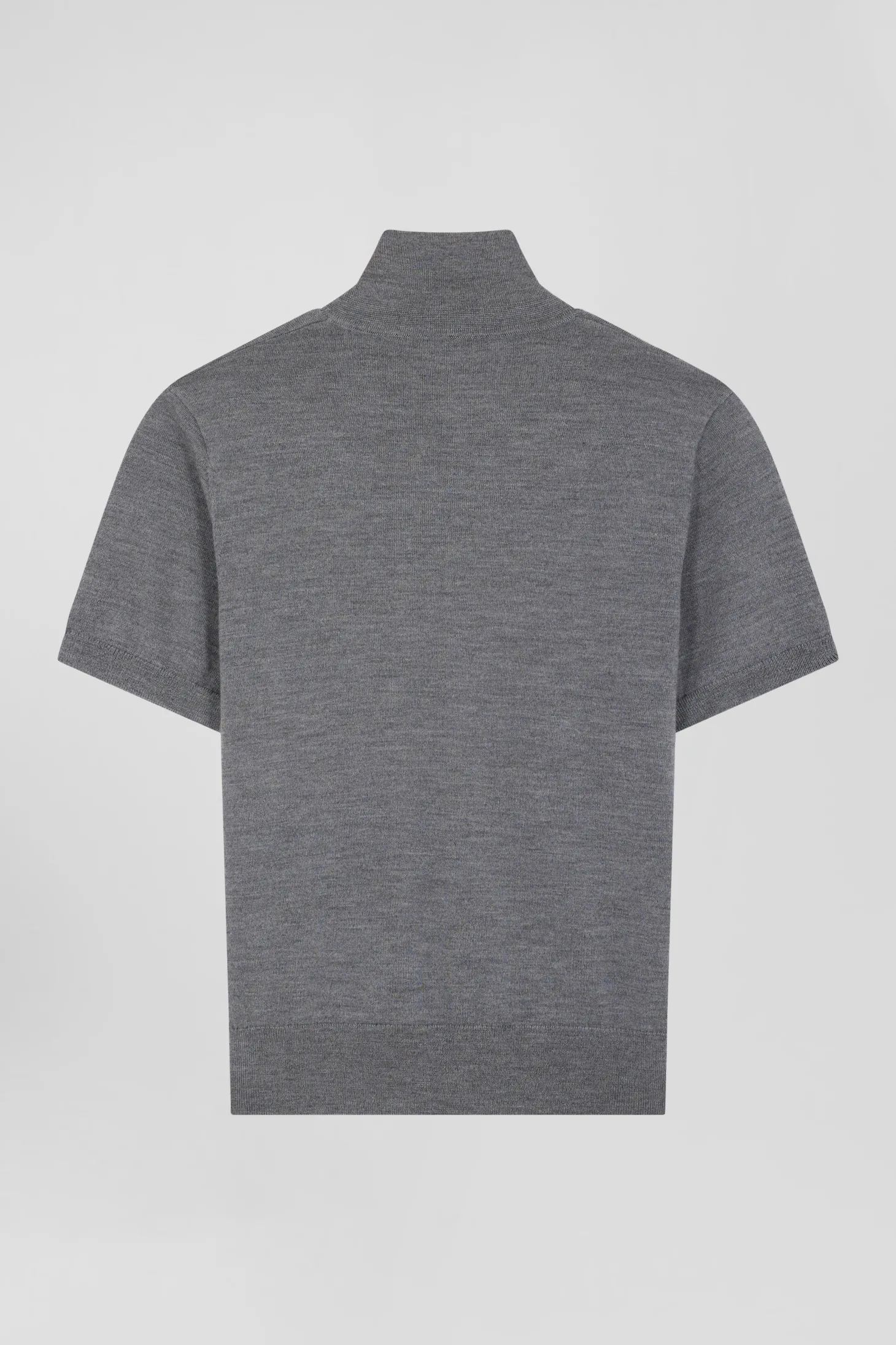 Regular dark grey short-sleeved wool polo neck jumper