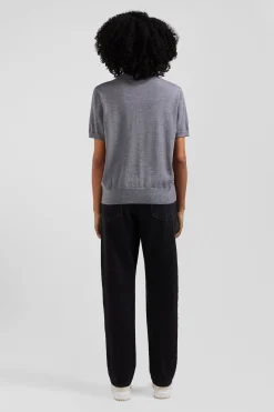 Regular dark grey short-sleeved wool polo neck jumper