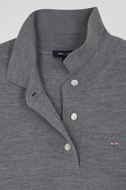Regular dark grey short-sleeved wool polo neck jumper