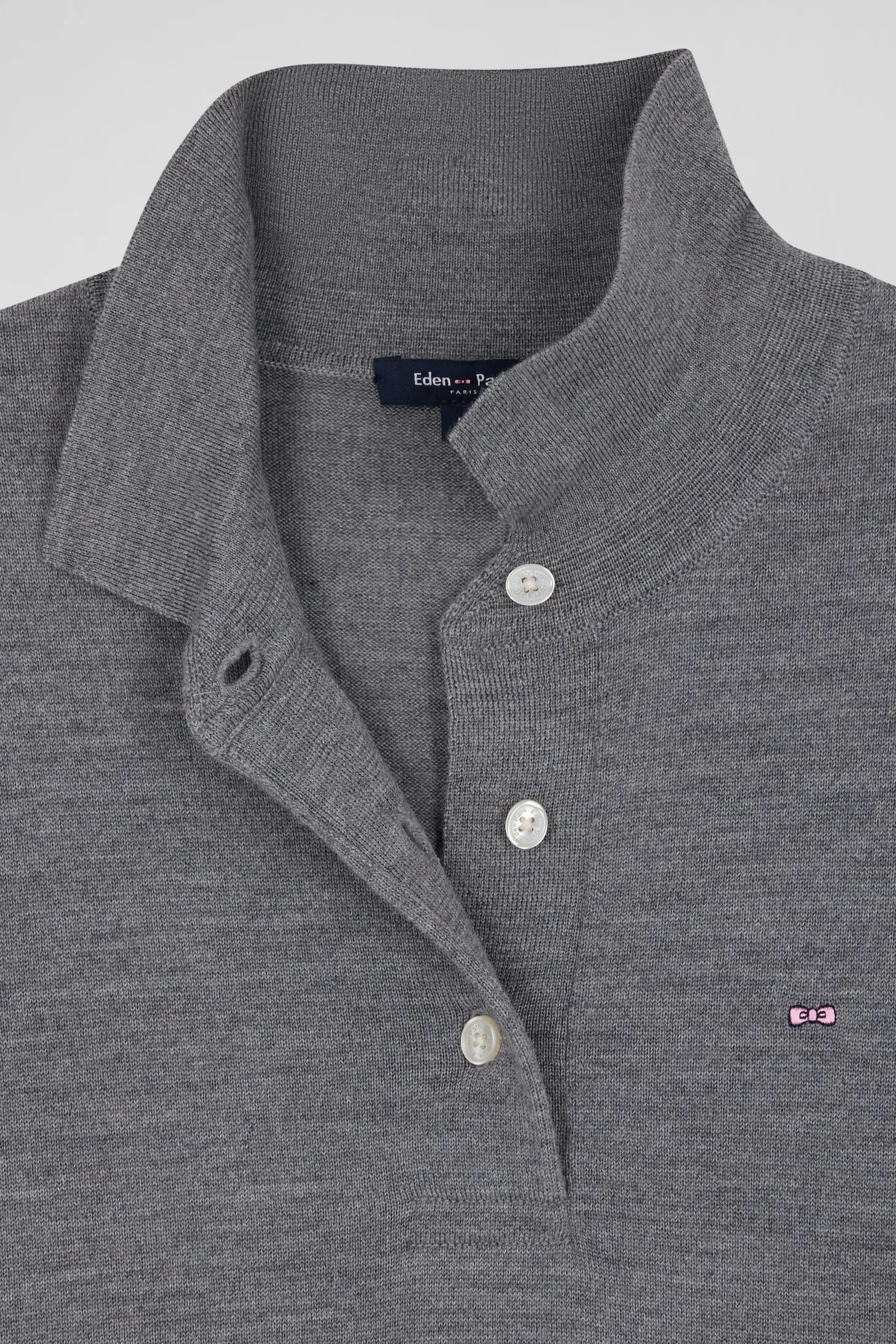 Regular dark grey short-sleeved wool polo neck jumper