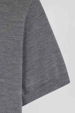 Regular dark grey short-sleeved wool polo neck jumper