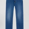 Regular double stone-washed raw stretch denim jeans
