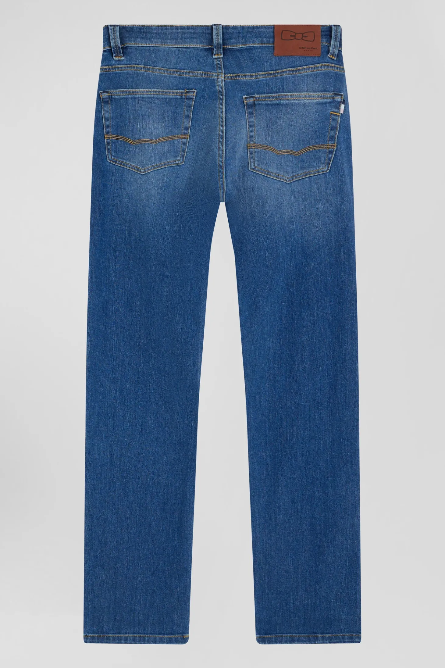 Regular double stone-washed raw stretch denim jeans