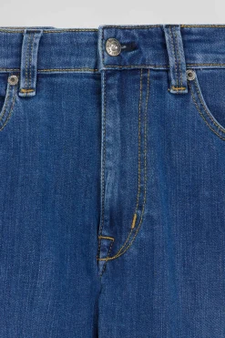 Regular double stone-washed raw stretch denim jeans