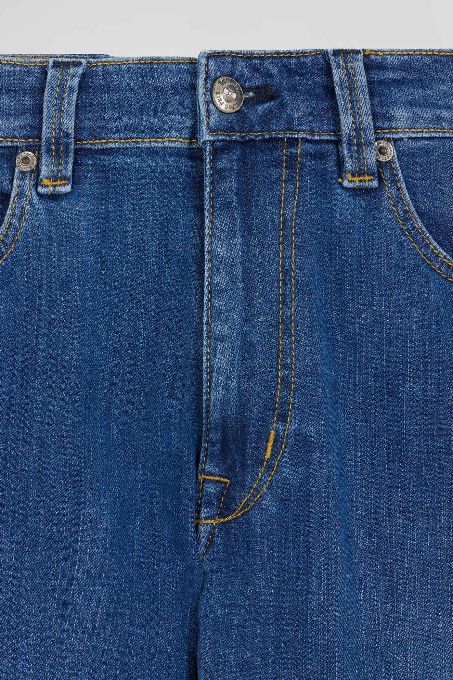Regular double stone-washed raw stretch denim jeans