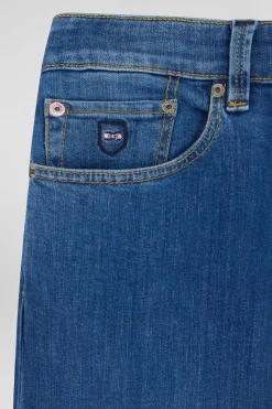 Regular double stone-washed raw stretch denim jeans