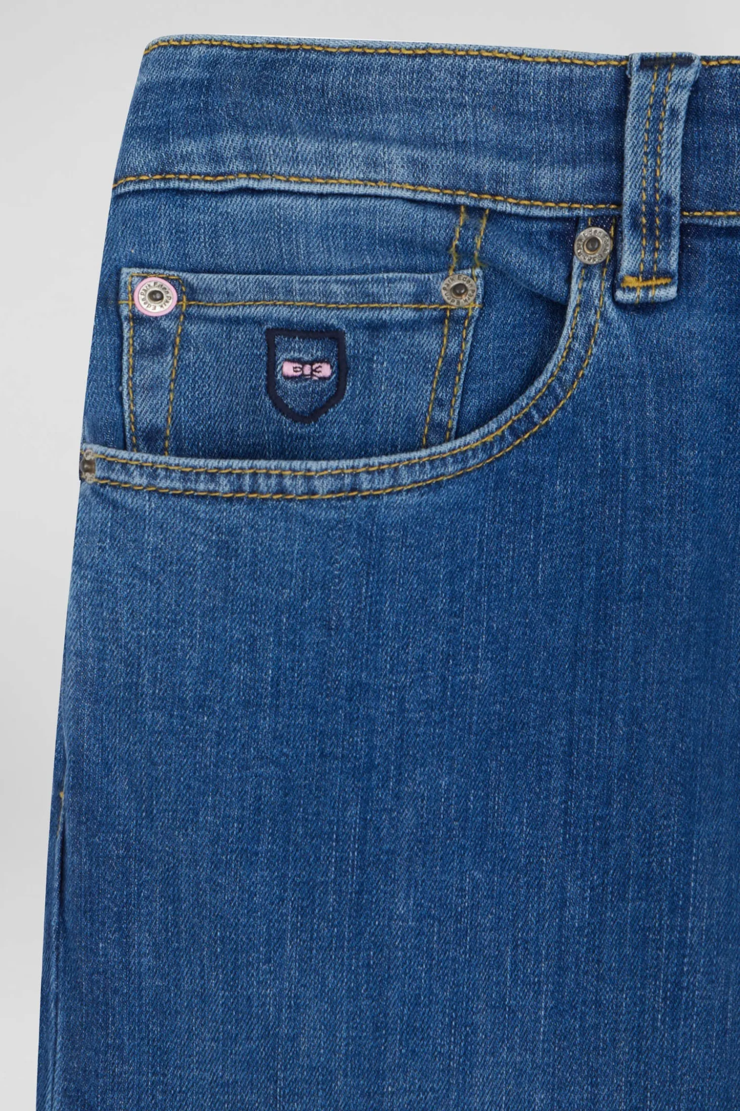 Regular double stone-washed raw stretch denim jeans