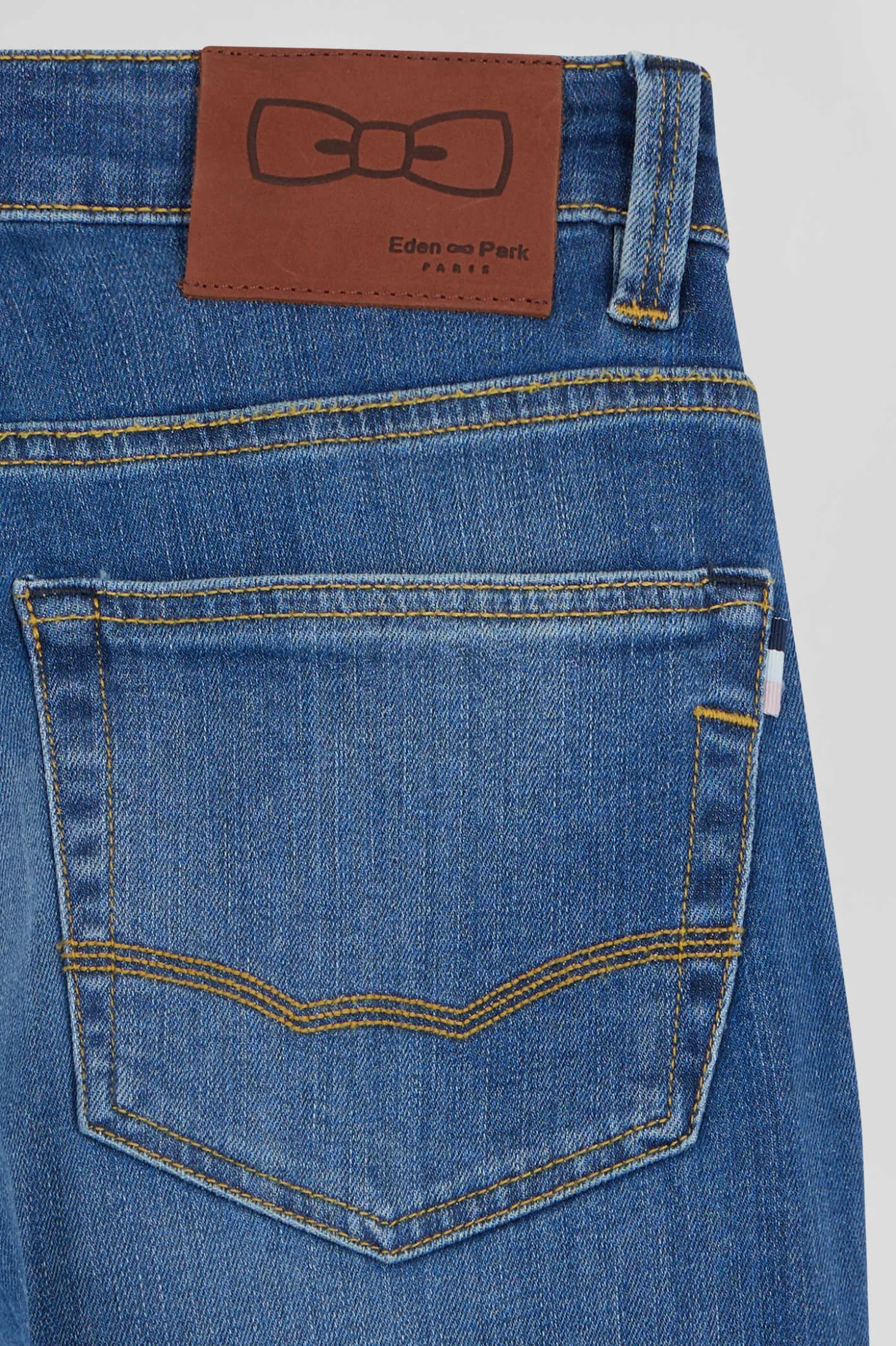 Regular double stone-washed raw stretch denim jeans
