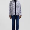 Regular ecru and blue cotton shirt with graphic print