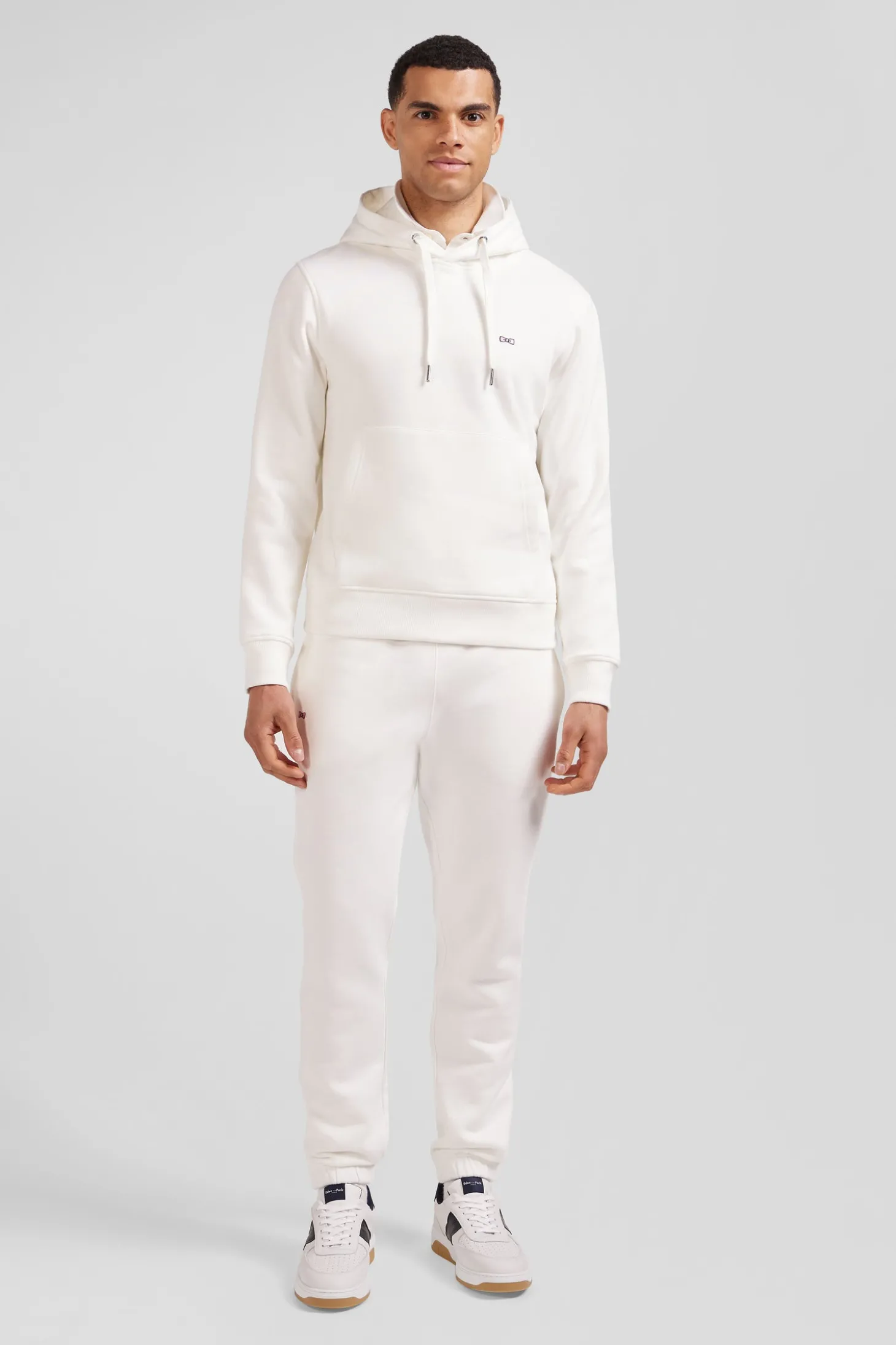 Regular ecru brushed cotton fleece hoodie