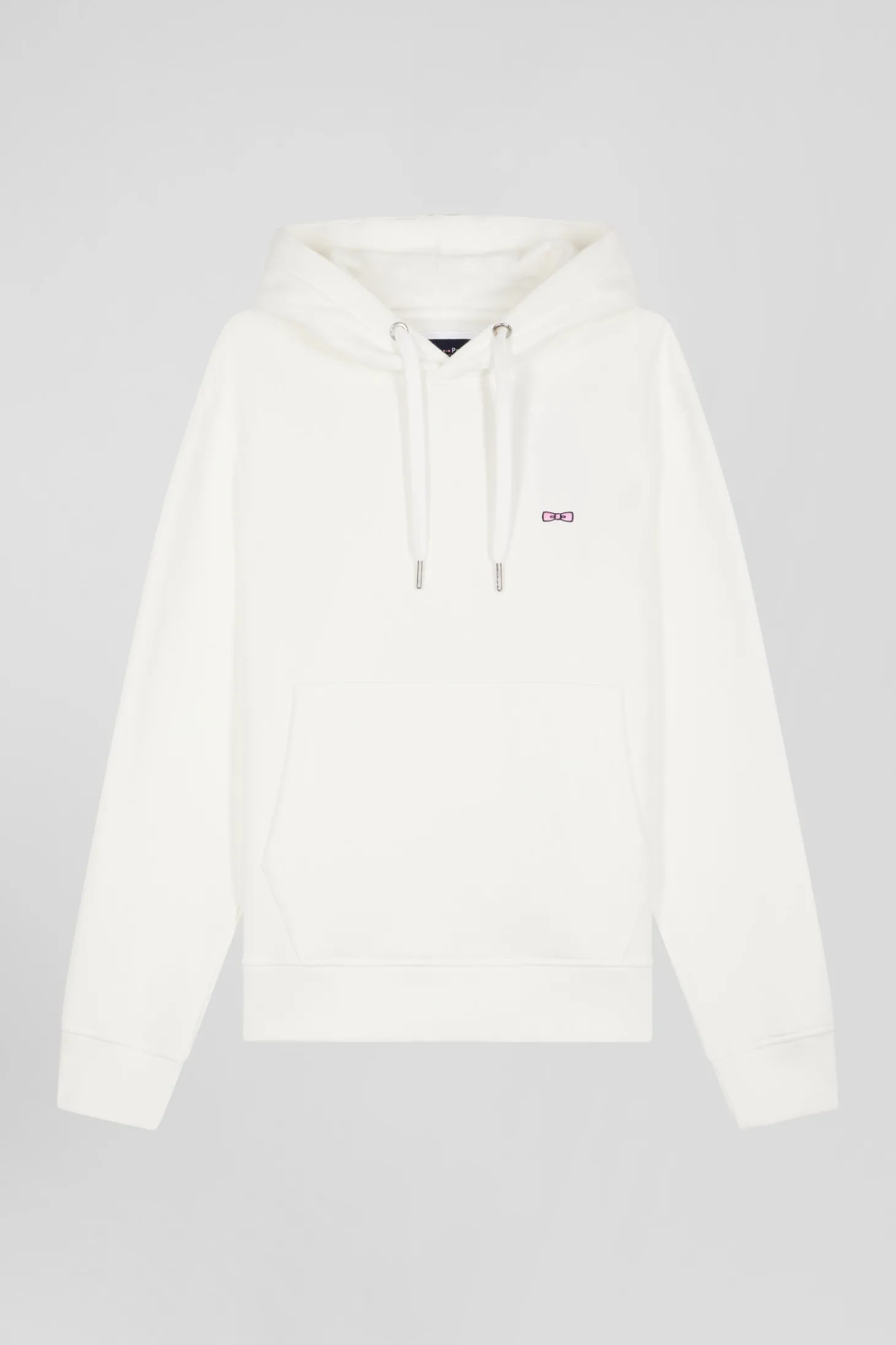 Regular ecru brushed cotton fleece hoodie