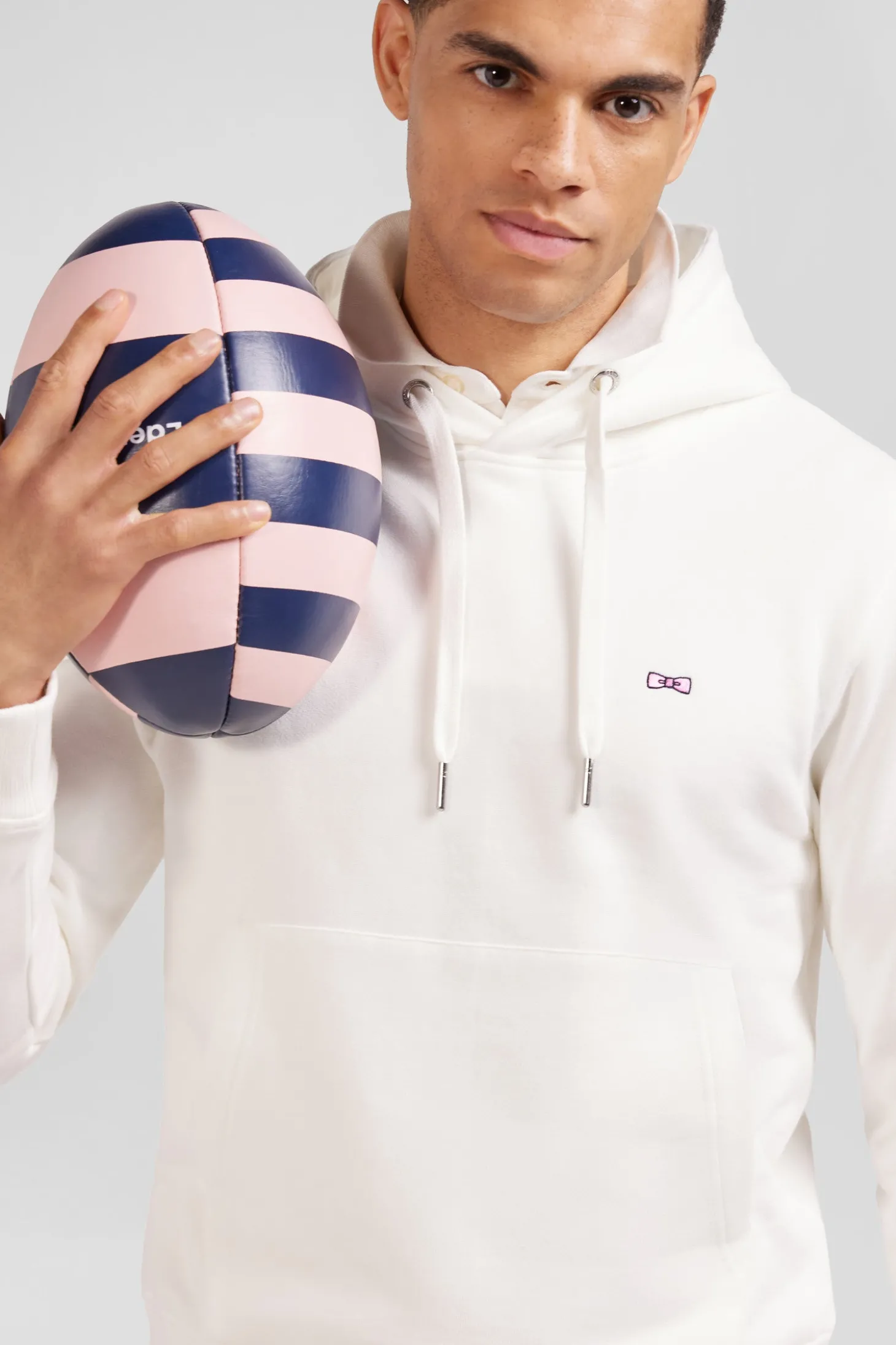 Regular ecru brushed cotton fleece hoodie