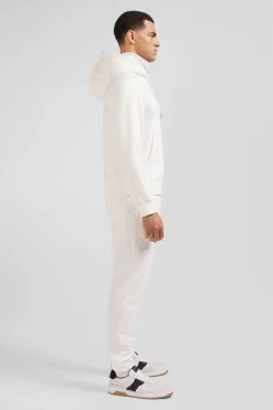 Regular ecru brushed cotton fleece hoodie