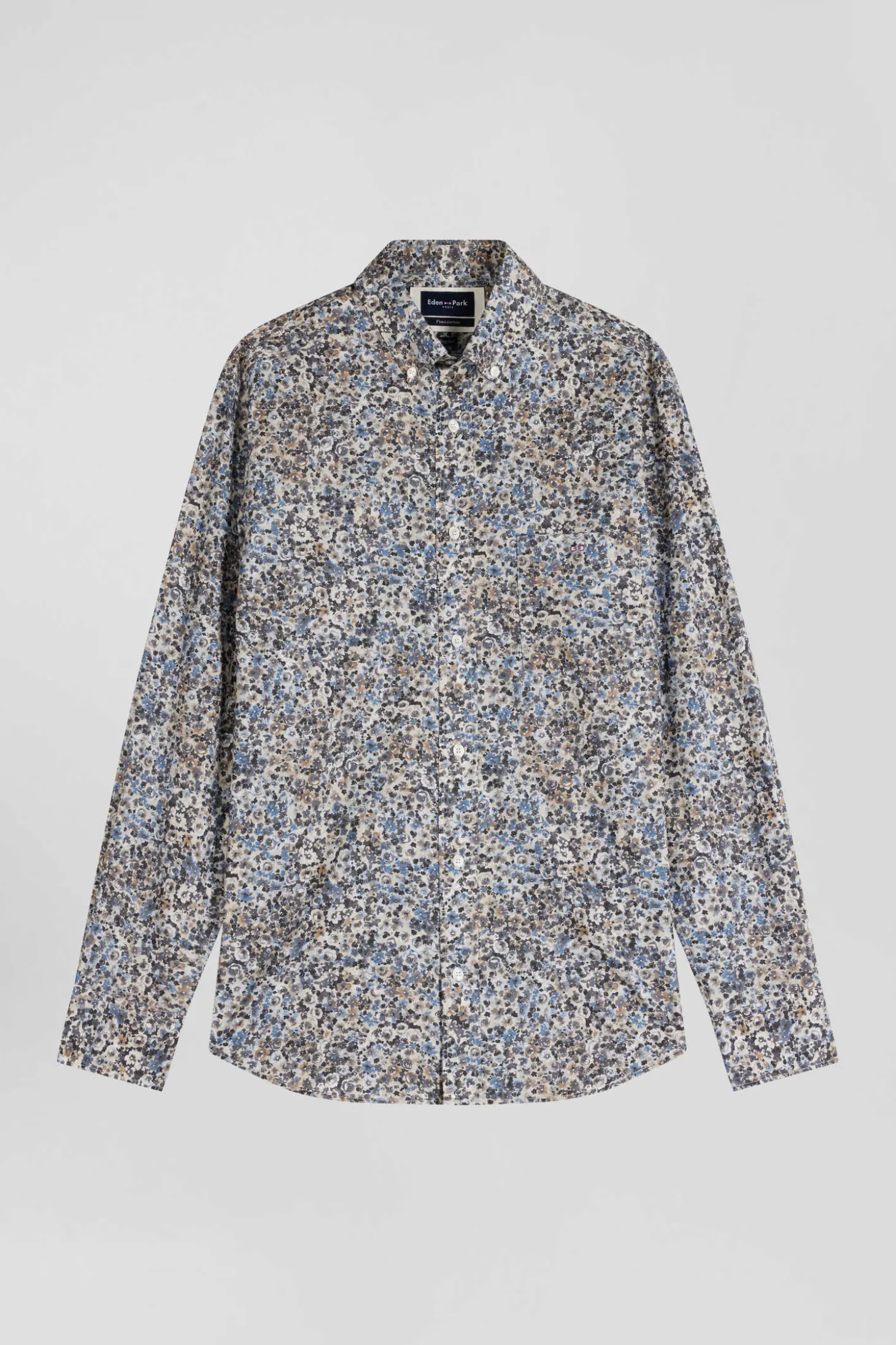 Regular ecru cotton poplin shirt with micro floral print