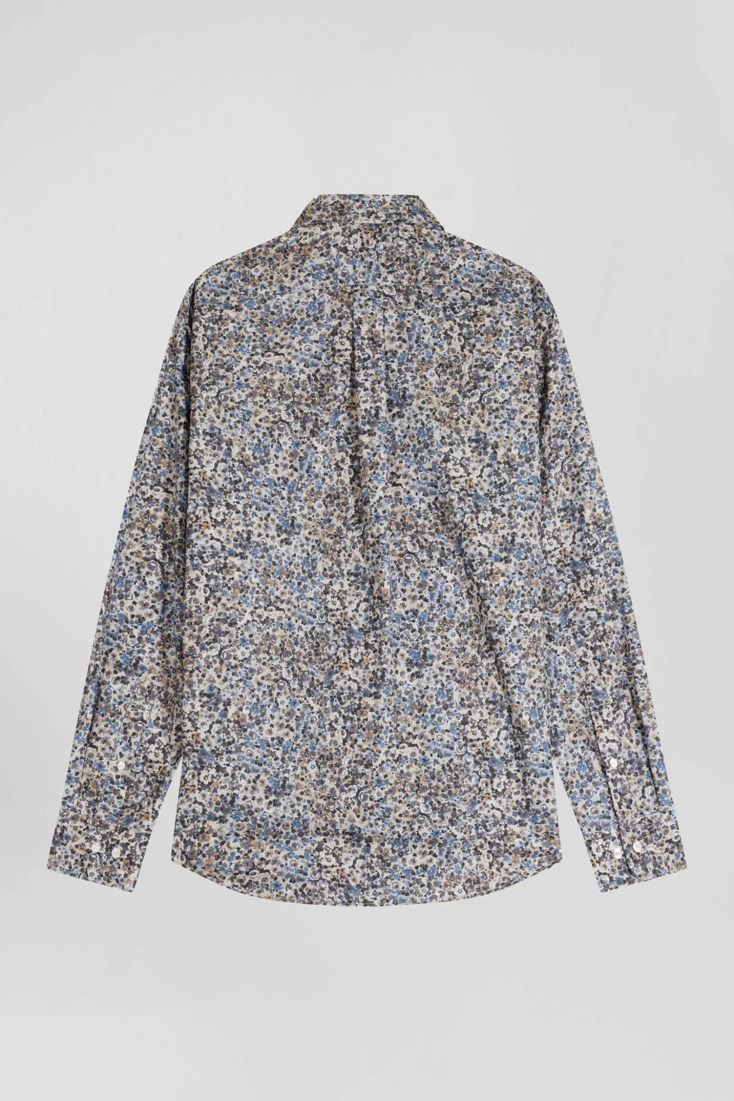 Regular ecru cotton poplin shirt with micro floral print