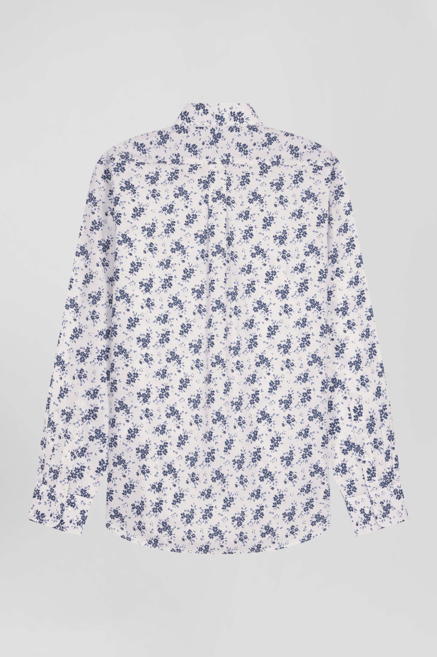 Regular ecru cotton poplin shirt with navy floral print