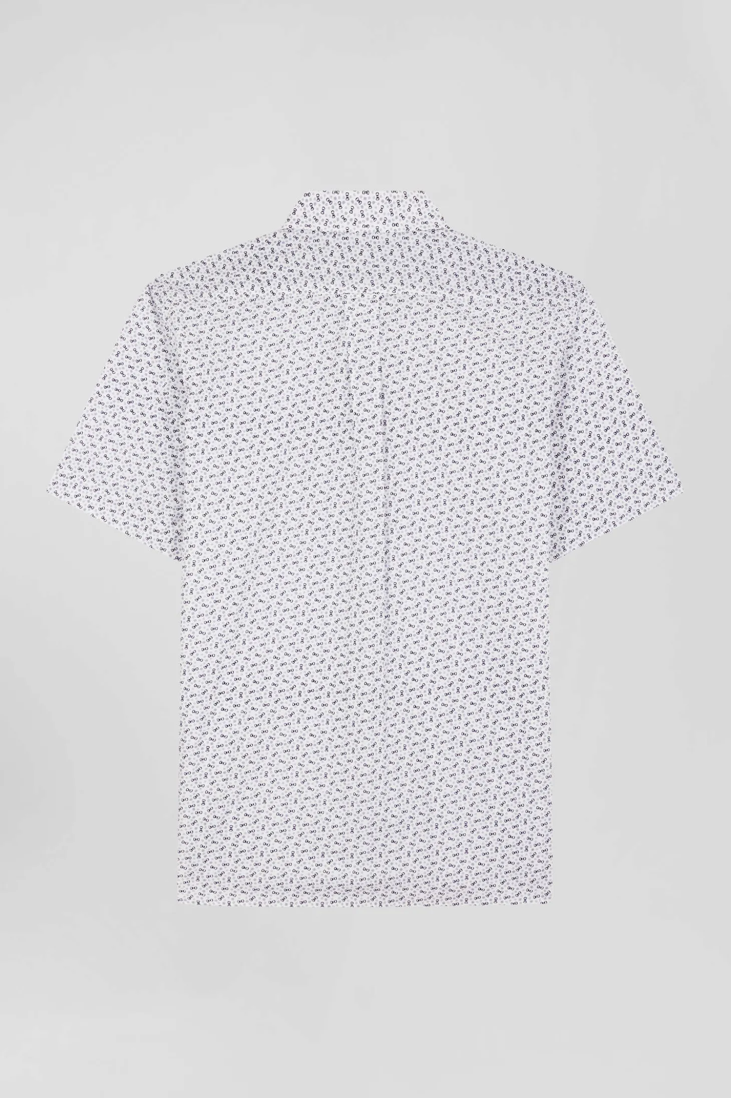 Regular ecru cotton short-sleeved shirt with microprint