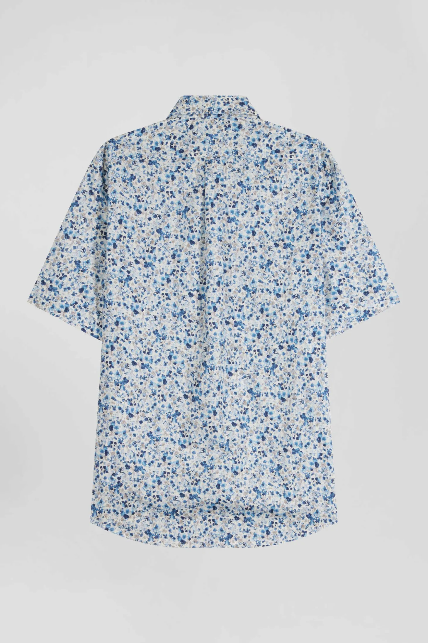 Regular ecru cotton short-sleeved shirt with micro floral print