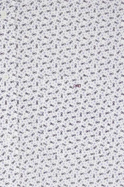 Regular ecru cotton short-sleeved shirt with microprint