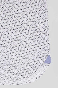 Regular ecru cotton short-sleeved shirt with microprint
