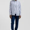 Regular ecru Pima cotton poplin shirt micro floral print